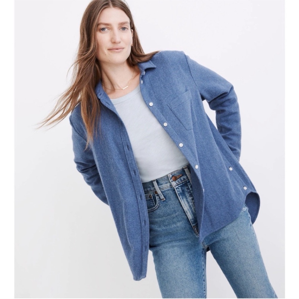 Madewell Flannel Side-Button Oversized Ex-Boyfriend Button Down Shirt